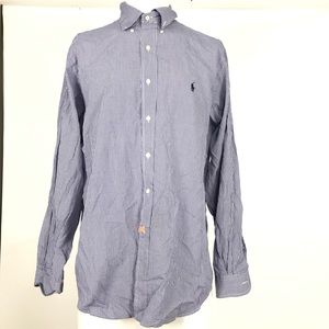 Ralph Lauren Dress Shirt Plaid Gingham Classic Fit‎ Knit Top Button Cuffs